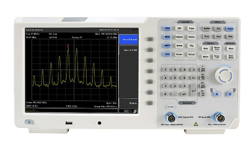 Bench instrument front panel displaying a measured spectrum