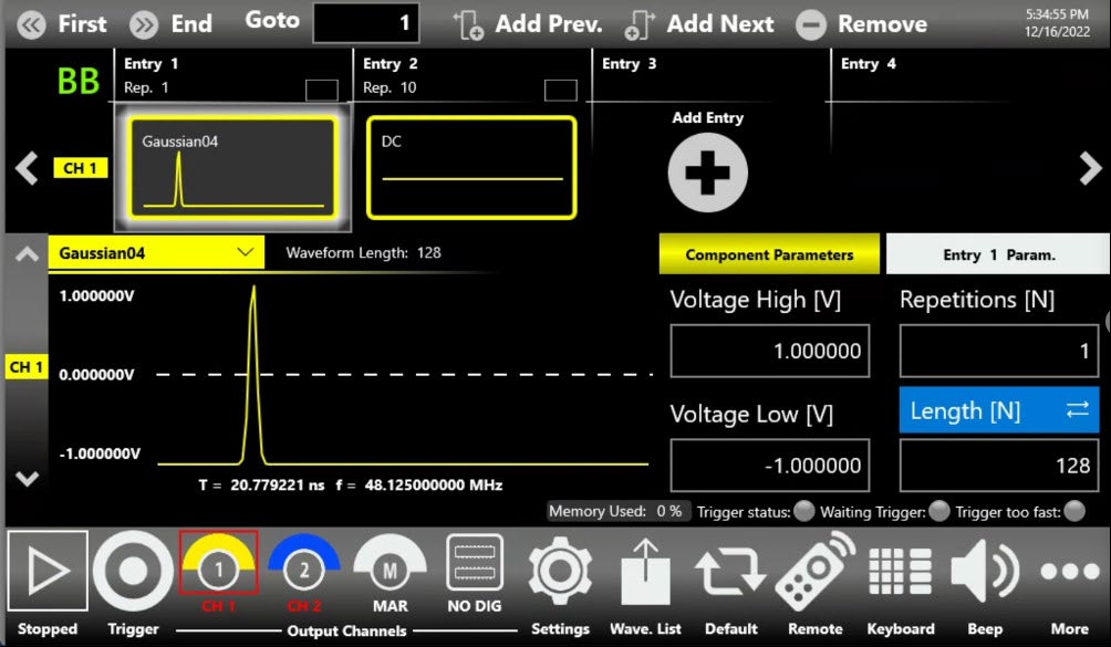 Gaussian optical pulse True-Arb setting