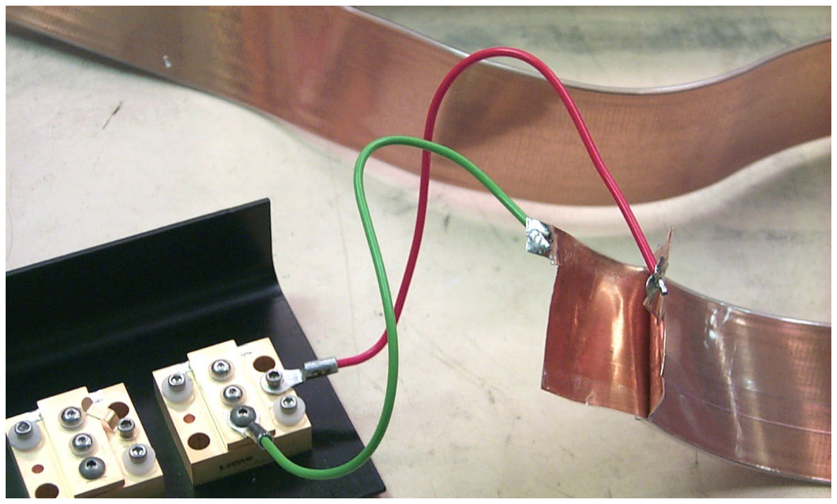 Laser diode connected to the stripline using approximately 6 inches of wire with ring lugs