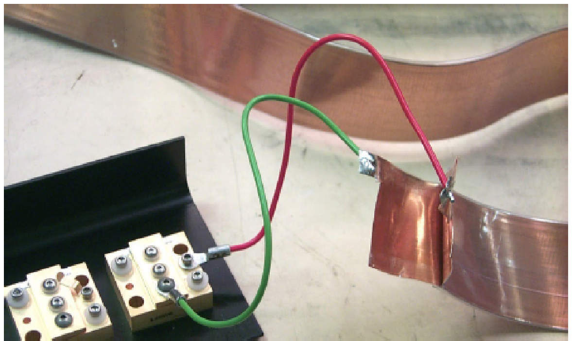 Laser diode connected to the stripline using approximately 6 inches of wire and ring lugs