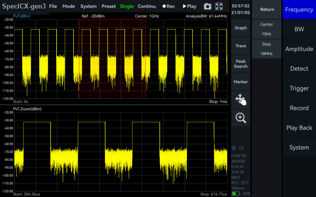 Power Detection Analysis power-versus-time screen