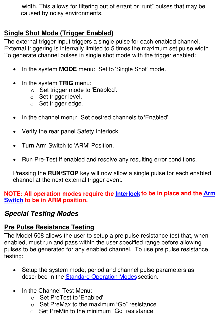 Standard operation modes