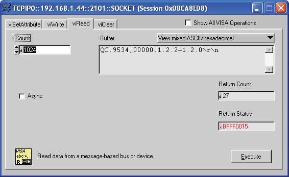 VISA Interactive Control: Read tab.