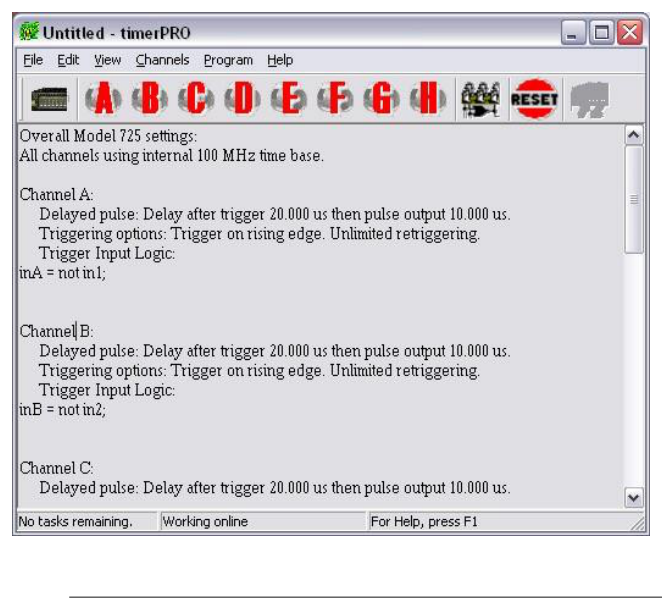 timerPRO Main screen showing menus, buttons, and the program summary panel