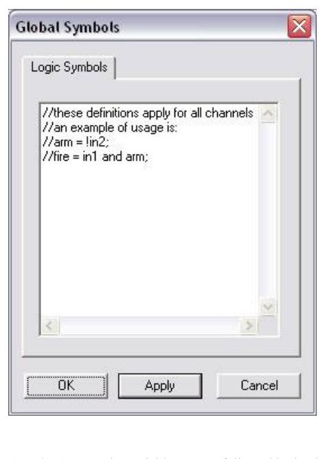 Global Symbols dialog box showing user-defined global variables