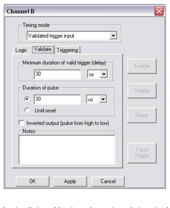 Validated Trigger Input (Noise Suppression) mode properties