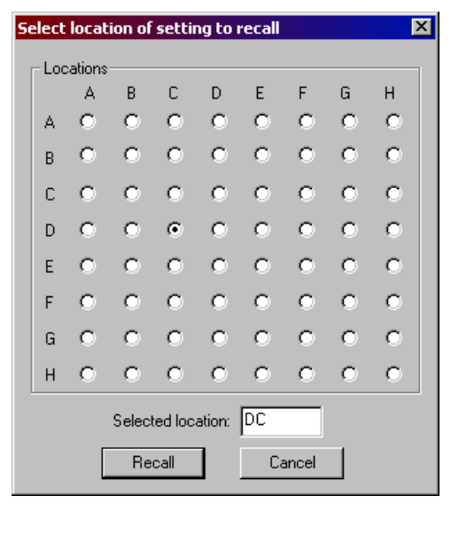 timerPRO Recall Setting and Store Setting dialogs