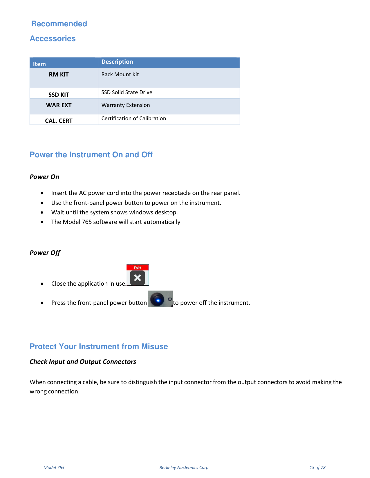 Model 765 user manual page 13
