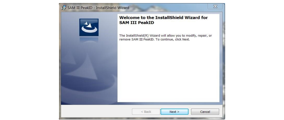 Figure 5.2. InstallShield Wizard for PeakID (initial screen)