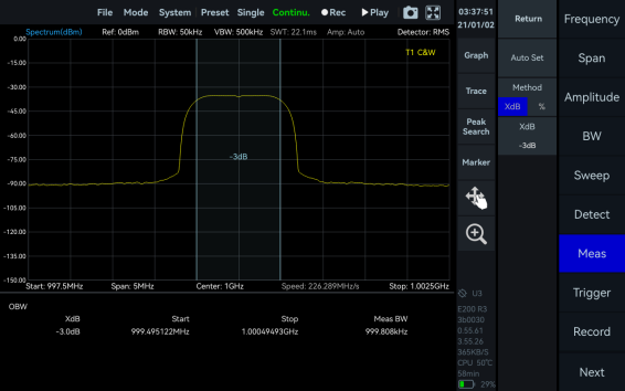 Occupied Bandwidth measurement in SpecICX-gen3